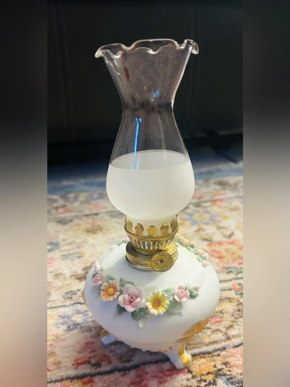 Vintage Lefton China Miniature Porcelain Hurricane Oil Lamp